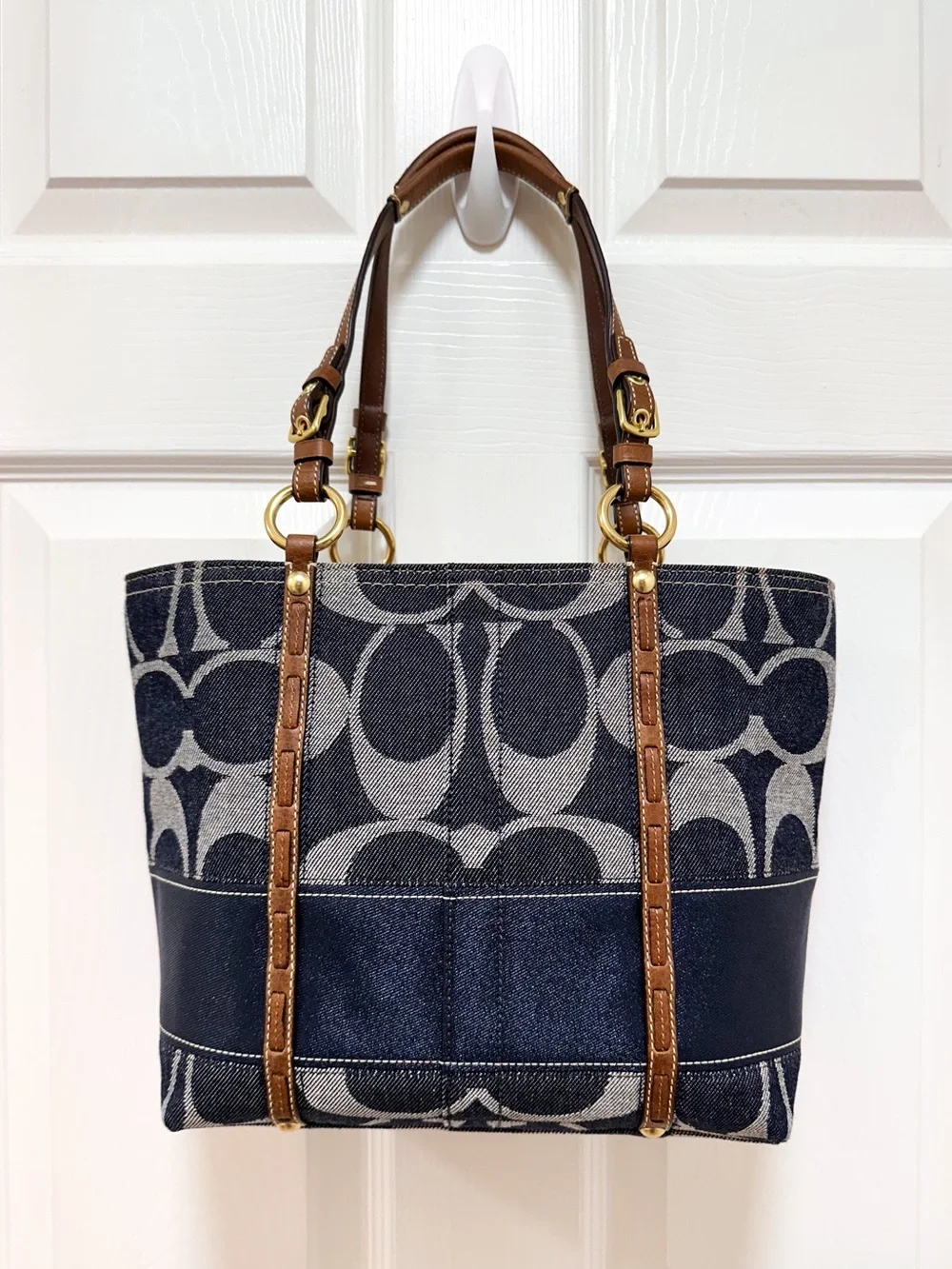 Coach Signature Denim Legacy Heritage Stripe Tote Y2K